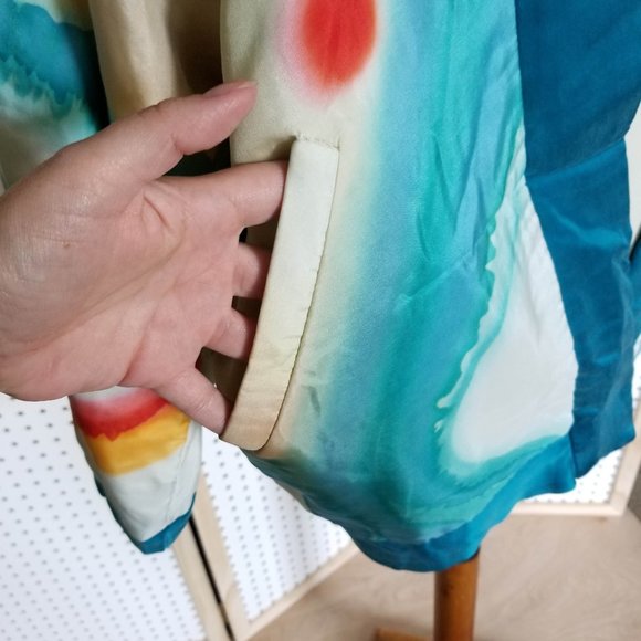 -Vintage 80s Hand Painted Silk Jacket Abstract - Picture 7 of 10